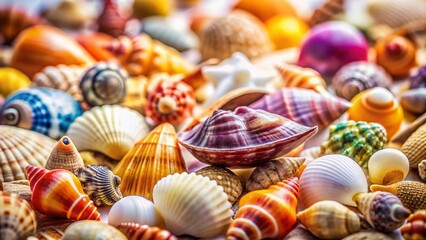 Miniature Seashell Collection: Tilt-Shift Macro Photography of Assorted Seashells on White