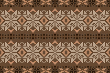 Pattern minimalistic pixel art and ethnic design for background.Embroidery Cross Stitch.carpet,wallpaper,clothing,wrapping,Batik,fabric,Vector illustration.Floral seamless pattern