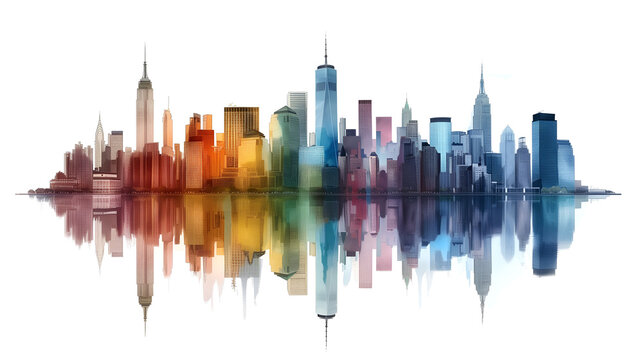 Minimalist Flat Vector Illustration of a Modern City Skyline in Bright Colors &ndash; Clean Design, High Resolution, Isolated on White Background