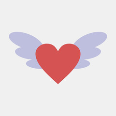 Icon heart with wings. Valentine day celebration elements. Icons in flat style. Good for prints, posters, logo, party decoration, greeting card, etc.