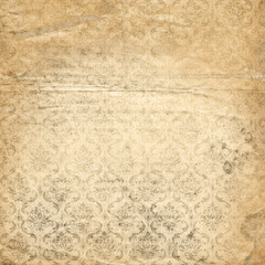 Fototapeta premium Light beige vintage damask texture background with ornate floral pattern and aged paper effect. Elegant classic backdrop ideal for invitations, luxury branding, wallpapers, and timeless design.