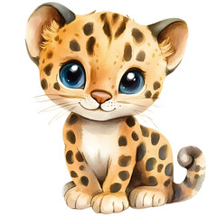 Adorable Baby Leopard Cub Watercolor Illustration