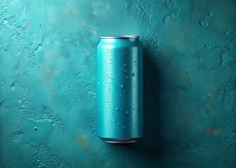 Minimalist Cool Beverage Can on Aqua Textured Background - Refreshing Blue Branding