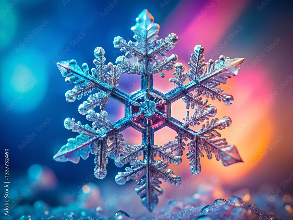 Poster minimalist macro photography: intricate snowflake crystal structure