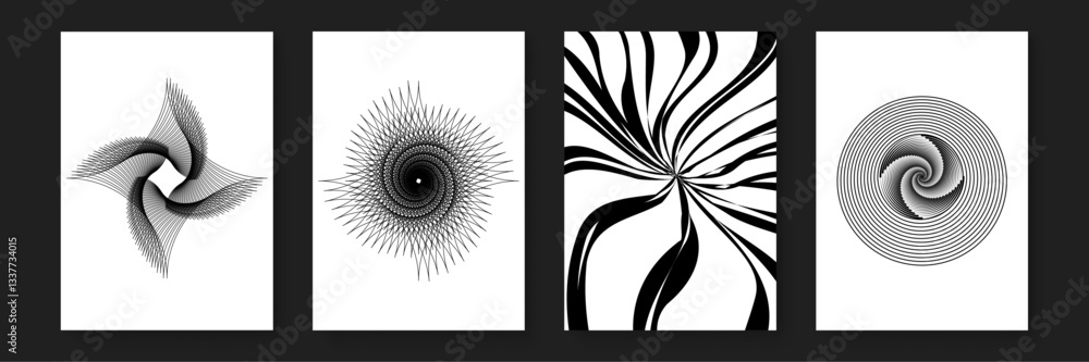 Poster dynamic black abstract line patterns showcasing intricate line on white background, spirals and curv