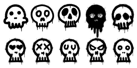 Fototapeta premium Set of graffiti spray paint skull icon. design elements for banner, flyer, street art, cards, poster, and ads.