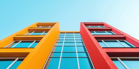 Legal Issues Compliance Concepts. Vibrant modern building with colorful facades against a clear blue sky.