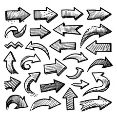 Set of black hand drawn arrows in multiple shapes