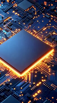 Close-up view of a computer processor surrounded by glowing circuits showcasing advanced technology in a modern design