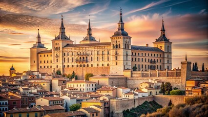 Obraz premium Minimalist Toledo Alcazar View: Spanish Fortress Architecture
