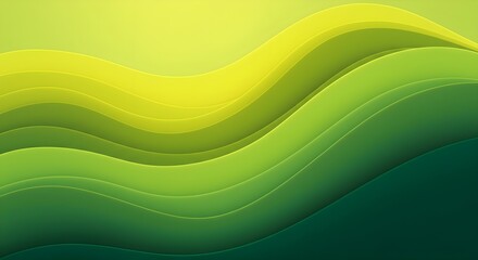 abstract landscape composed of fluid, undulating waves in varying shades of green and yellow