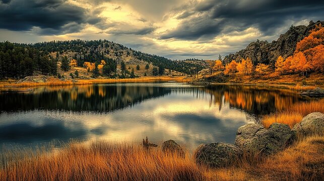 Picturesque Lake in Curt Gowdy State Park, Wyoming at Sunset