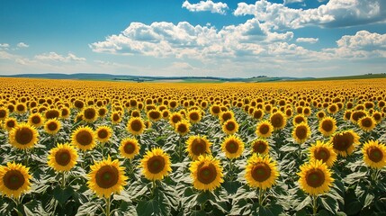 Obraz premium Stunning Field of Golden Sunflowers Under a Bright Blue Sky