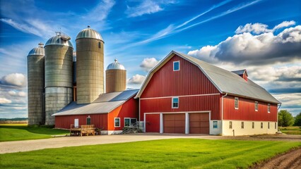 Modern Agricultural Storage Barn - Rural Landscape, Large-Scale Farming, Grain Storage Facility