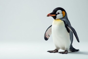 Obraz premium Adorable little penguin with orange beak in empty white space, Zoo, Nature, Winter