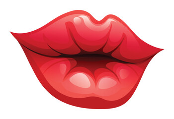 Red lips, showing a close up view of a kiss. Vector cartoon illustration
