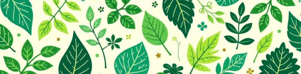Playful and whimsical doodle leaf pattern in various sizes and shades of green, decorative, sketch, garden