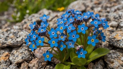 Quiet Beauty: Close-Up of Forget-Me-No ts Against Alaska's Alpine Vista