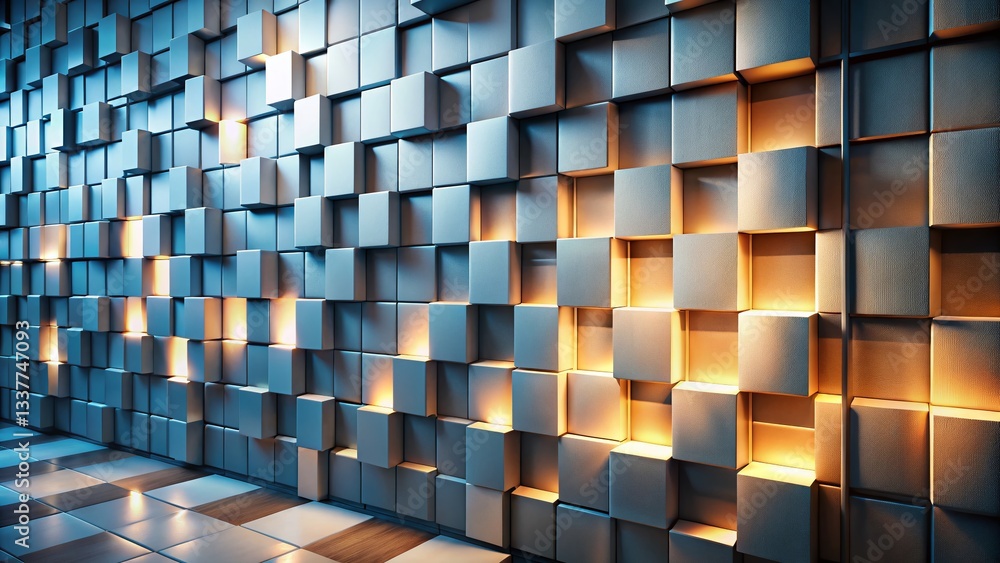 Poster modern monochromatic block wall design: abstract 3d & flat panel architecture texture
