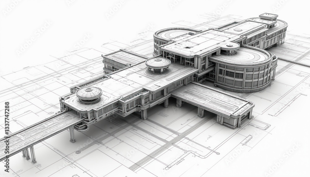 Poster architectural blueprint of modern building complex. abstract wireframe design. technical drawing of 