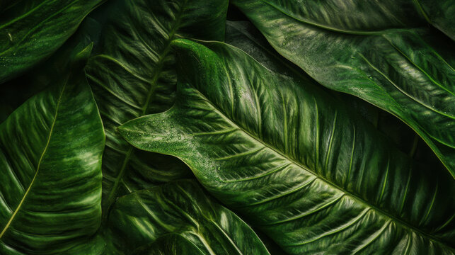 Lush green leaves with detailed textures.