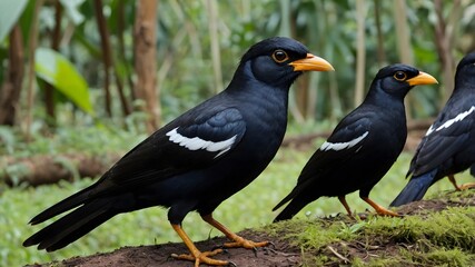Naklejka premium Regal Revelry: The Ceylon Hill Mynas in Grand Celebration
