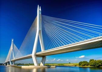 Obraz premium Modern White Cable-Stayed Bridge: Clean Lines & Contemporary Infrastructure
