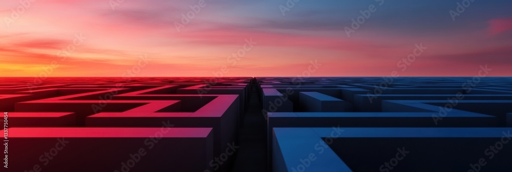 Poster Strategic Horizon AI-Driven Decision Mapping Visualizes Complex Pathway Optimization against Gradient Sunset - Transformative Business Intelligence for Next-Gen Leadership