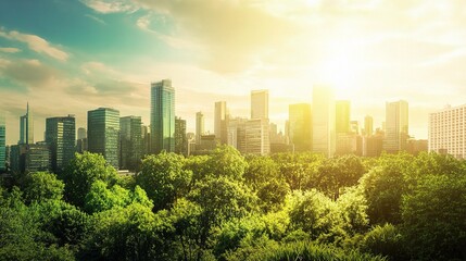 Obraz premium Bright and Lively Eco-Friendly Cityscape at Sunrise