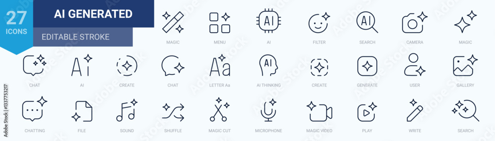 Fototapete artificial intelligence icon set. featuring chat, magic, sparkle, stars, prompt, ai, creativity and 