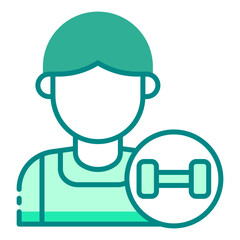 Trainer avatar green filled line icon for personal coaching and fitness guidance