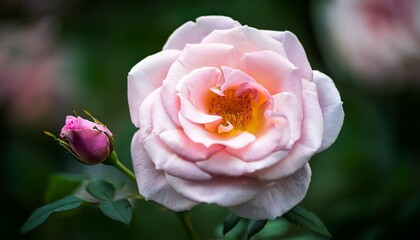 Pink white open garden rose blooming, vertical shot- 55720