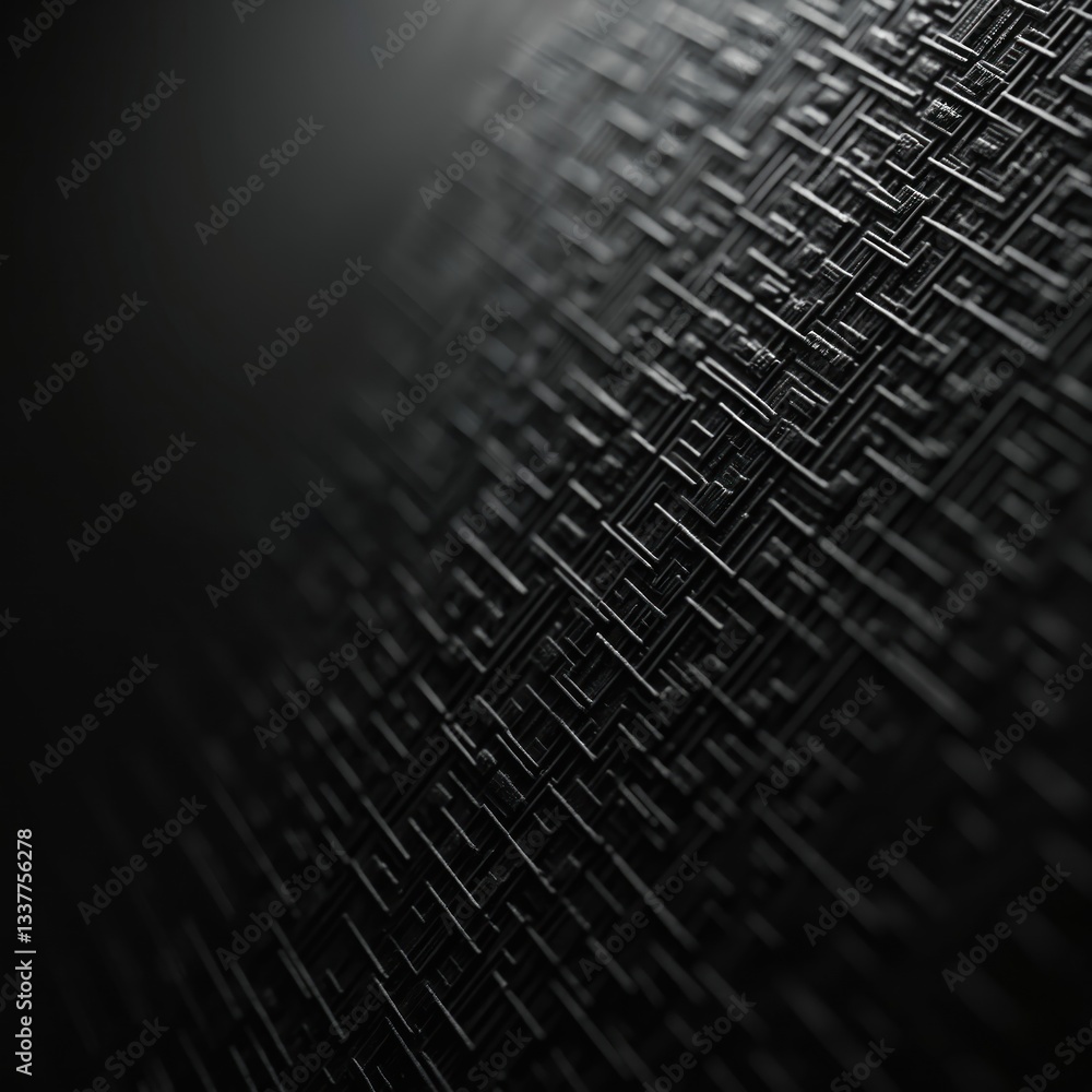 Poster black wallpaper with geometric mesh pattern. dark modern background with gradient. metallic lines cr