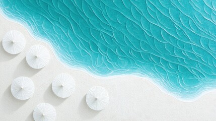 Obraz premium seasonal Summer Beach Scene White sandy beach with turquoise water and beach umbrellas, creating a tranquil and inviting tropical paradise.