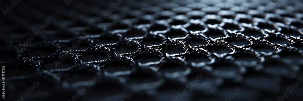 Poster dark metallic mesh close-up abstract chainmail texture with low key lighting