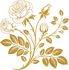 Vector golden flowers line background, gold roses wallpaper