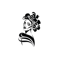 Elegant woman with floral hairstyle and butterfly accents in a glamorous fashion illustration