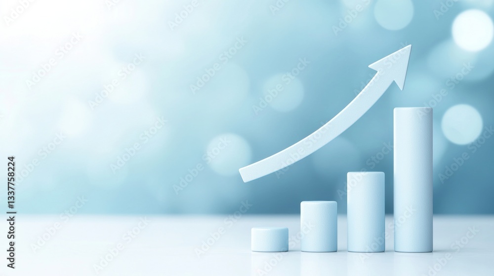Poster marketing graph with upward arrow a 3d bar graph with a prominent upward arrow, showcasing significa