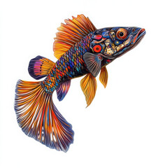 Fototapeta premium A beautiful Dwarf Snakehead fish with vibrant colors, swimming gracefully