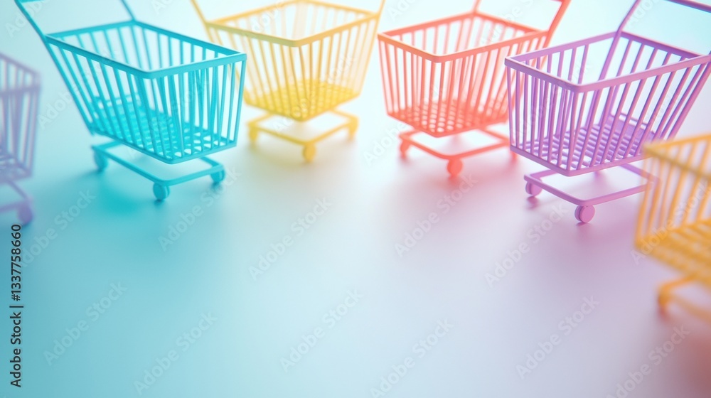 Poster marketing shopping cart a group of colorful shopping carts arranged in a pattern, representing diver