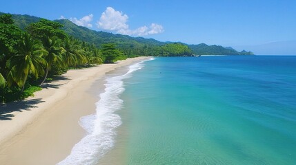 Breathtaking Tropical Beach with Clear Turquoise Waters and Palm Trees