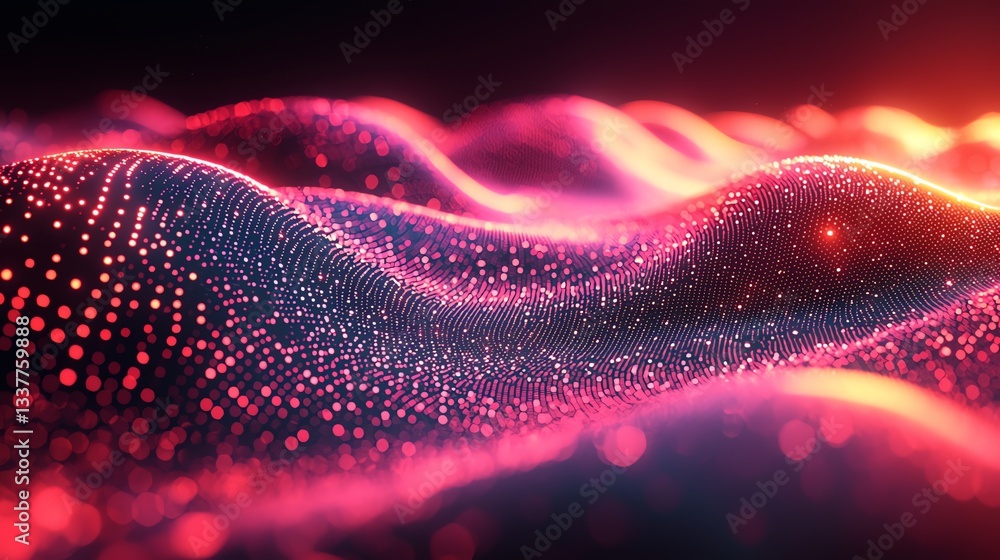 Poster abstract flowing wave pattern with glowing dots and vibrant colors
