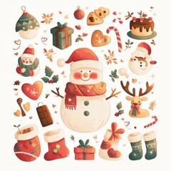 christmas themed stickers with snowman and decorations
