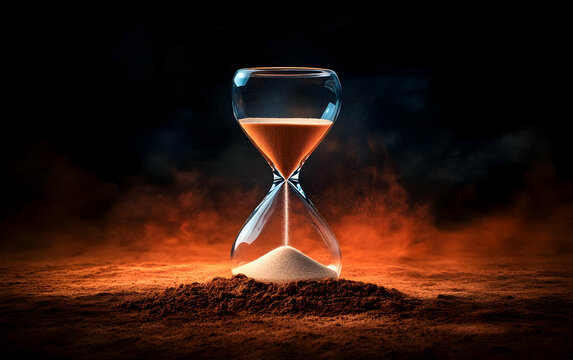 A close-up of an hourglass with flowing sand, symbolizing the passage of time and life's fleeting moments.