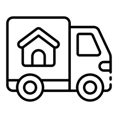 Moving truck outline icon for real estate relocation and home transport
