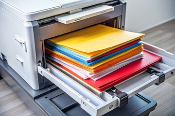 Office Multifunction Printer Full of Paper Ready for Printing - High-Quality Stock Photo