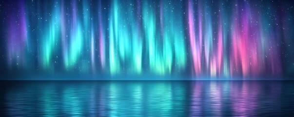 Enchanting Aurora Borealis Reflecting on Calm Water Under Starry Sky