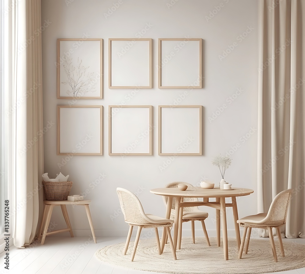 Aufkleber minimalist empty wall with wooden frames and light-creating space