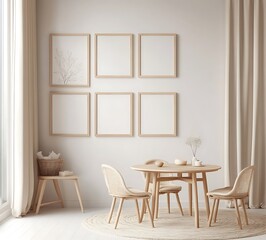 Fototapeta premium Minimalist Empty Wall with Wooden Frames and Light-Creating Space