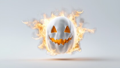 Fototapeta premium A fiery pumpkin ghost creating a spooky atmosphere for Halloween festivities.